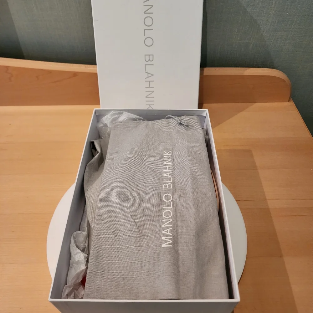 💯Authentic Manolo Blahnik HANGISI Red Satin Jewel Buckle Pumps - Picture 16 of 17